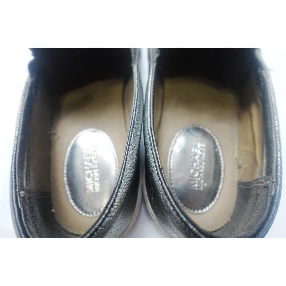 Michael Kors 8.5 M‎ Gray Silver Leather Loafer Flats Casual Slip Ons Metallic